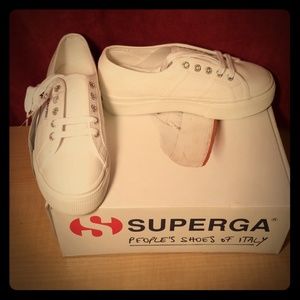 Superga White Platform Shoes
